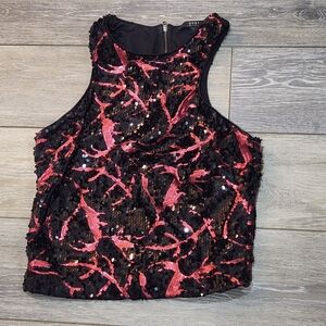 Guess Women's Black and Red Sequin Tank Top Size Small
